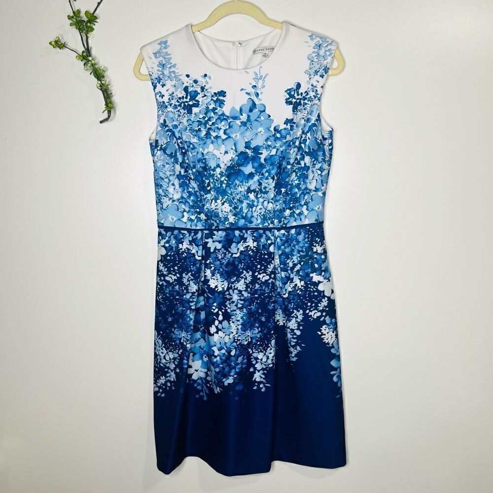 Sandra Darren White Blue Floral Sheath Tank Dress